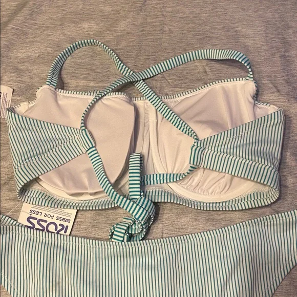 Shade & Shore Blue and White Striped Bikini Set Top 38DD Bottom XL NWT - Picture 7 of 8